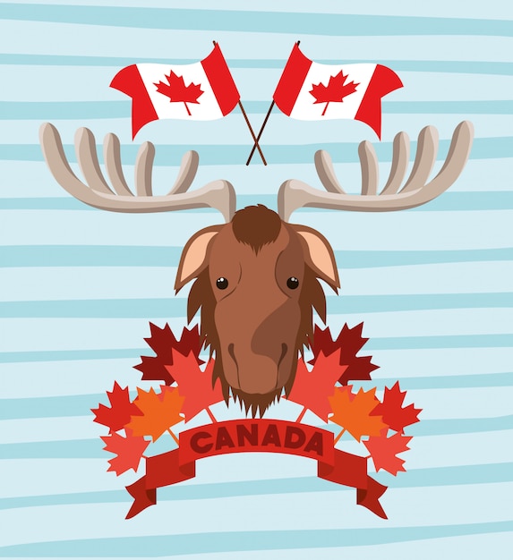 Kostenloser Vektor kanada-tag mit elch und ahornblatt