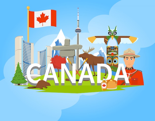Kostenloser Vektor kanadische nationale symbol-zusammensetzung flach poster