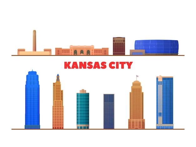 Kansas City USA Missouri Sehenswürdigkeiten auf weißem Hintergrund Vektor-Illustration Geschäftsreise- und Tourismuskonzept mit isolierten Objekten