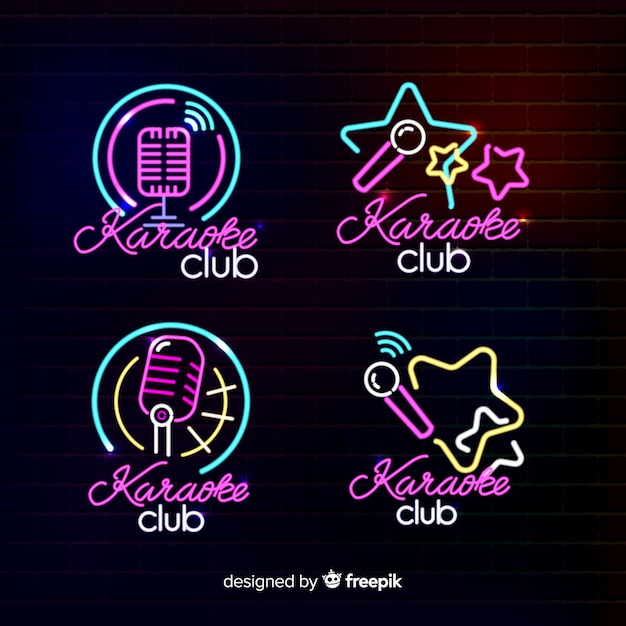 Kostenloser Vektor karaoke club neonlicht-kollektion