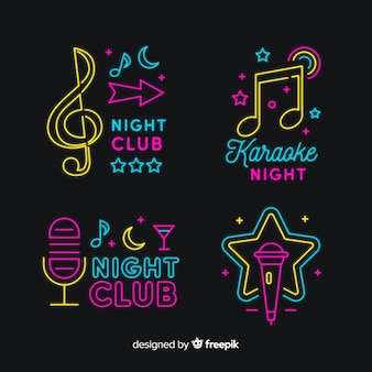 Karaoke-nachtbar-neonlicht-zeichensammlung