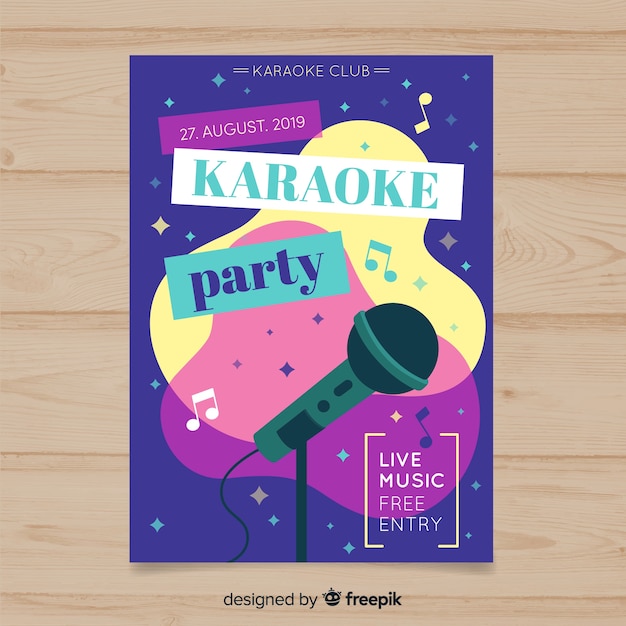 Kostenloser Vektor karaoke plakat vorlage flachen stil