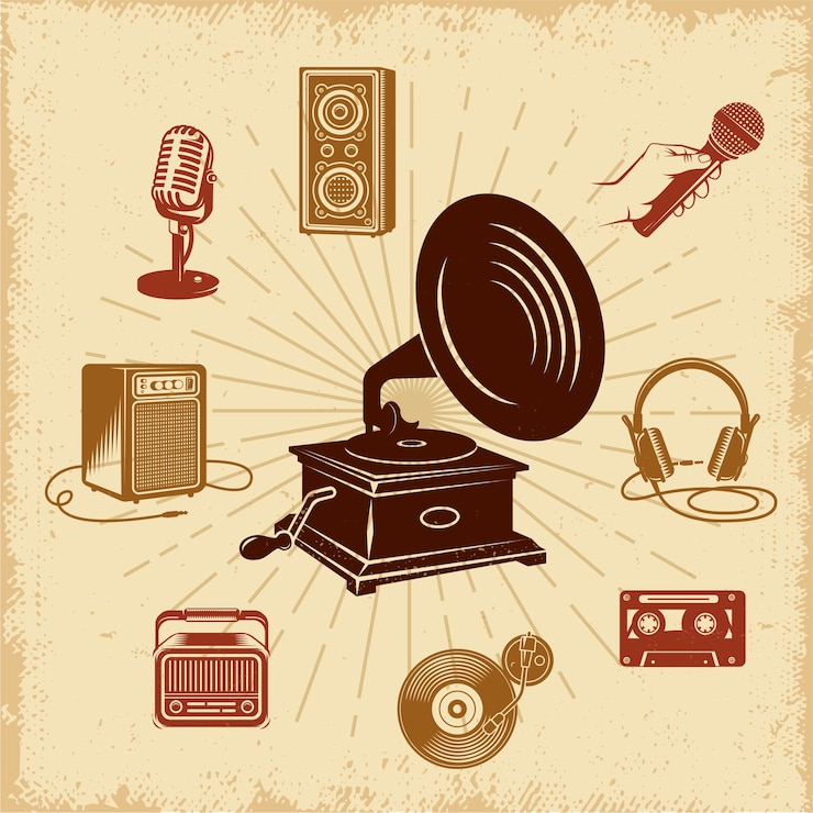 Kostenlose Vektor karaoke vintage illustration zusammensetzung