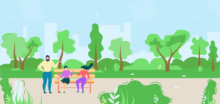 Kostenlose Vektor karikatur-frauen und mann, die öffentlich park-illustration sprechen