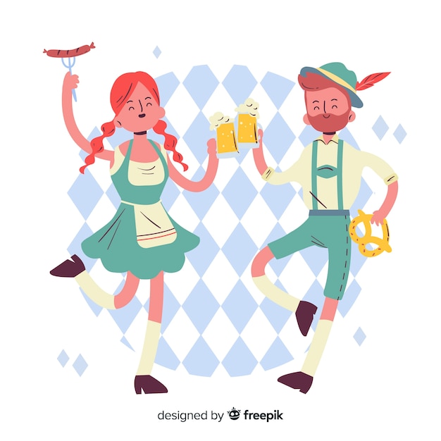 Kostenloser Vektor karikaturartleute, die oktoberfest feiern