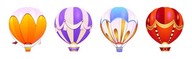 Karikatursatz heißluftballone lokalisiert auf weiß