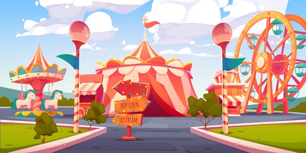 Karnevals-Funfair-Hintergrund im Cartoon-Stil
