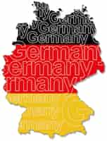 Kostenloser Vektor karte von deutschland, bestehend aus seiner form, dem ländernamen und den farben der nationalflagge.