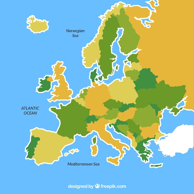 Kostenloser Vektor karte von europa mit farben in der flachen art