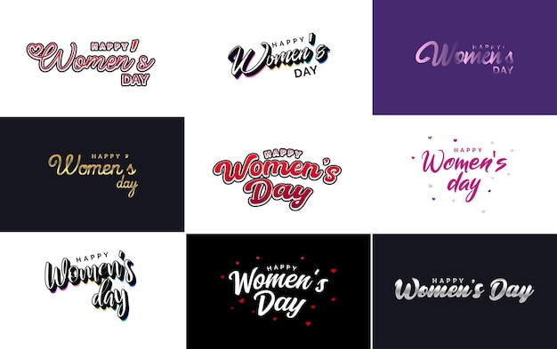 Kostenloser Vektor kartenset mit logo zum internationalen frauentag und farbenfrohem design