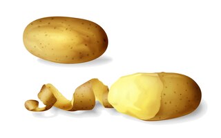 Kartoffel schälte 3d des lokalisierten realistischen kartoffelgemüses ganz und halb abgezogen