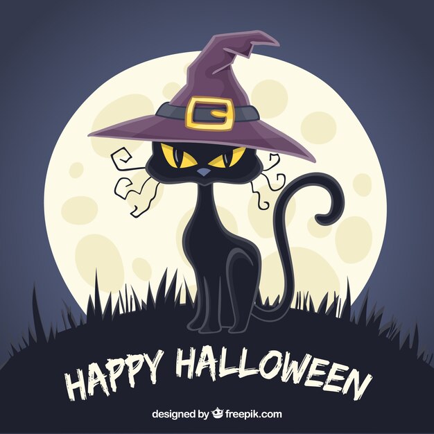 Katze Hintergrund mit Hexe Hut und Mond