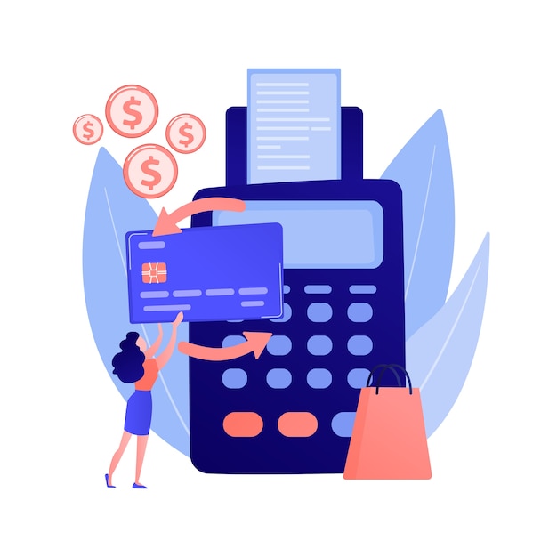 Kauf Zahlungsabwicklung. Kreditkartentransaktion, Finanzgeschäft, elektronische Überweisung. Käufer mit E-Payment mit kontaktloser Kreditkarte.
