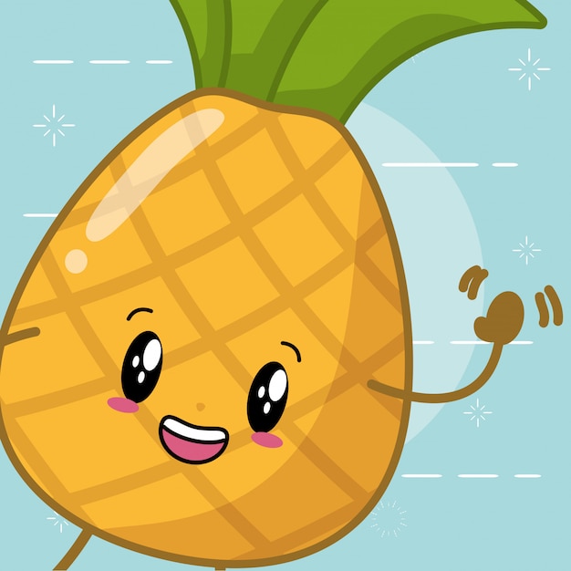 Kostenloser Vektor kawaii ananas-cartoon-stil