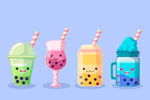 Kostenloser Vektor kawaii bubble tea illustration