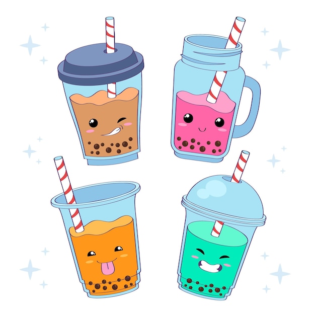 Kostenloser Vektor kawaii bubble tea