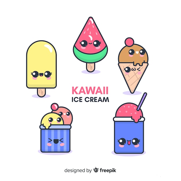 Kostenloser Vektor kawaii-eiscreme-charaktersammlung