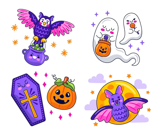 Kostenloser Vektor kawaii halloween sticker sammlung