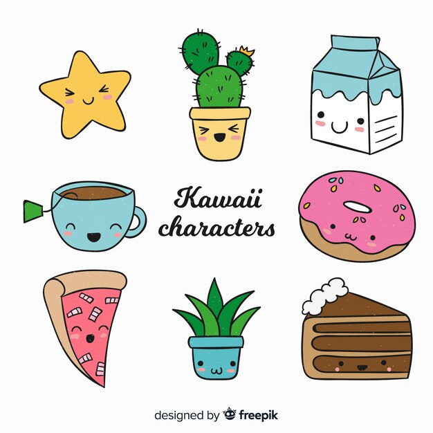 Kawaii Hand gezeichnete Lebensmittelsammlung
