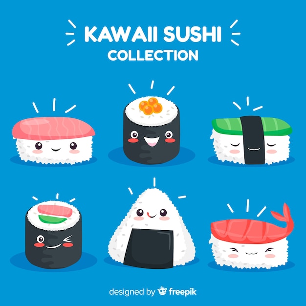 Kawaii hand gezeichnete sushi-sammlung