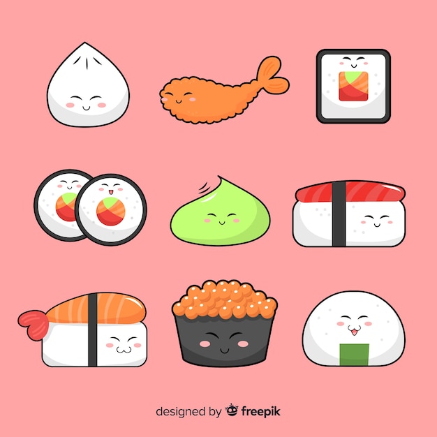 Kawaii hand gezeichnete sushi-sammlung