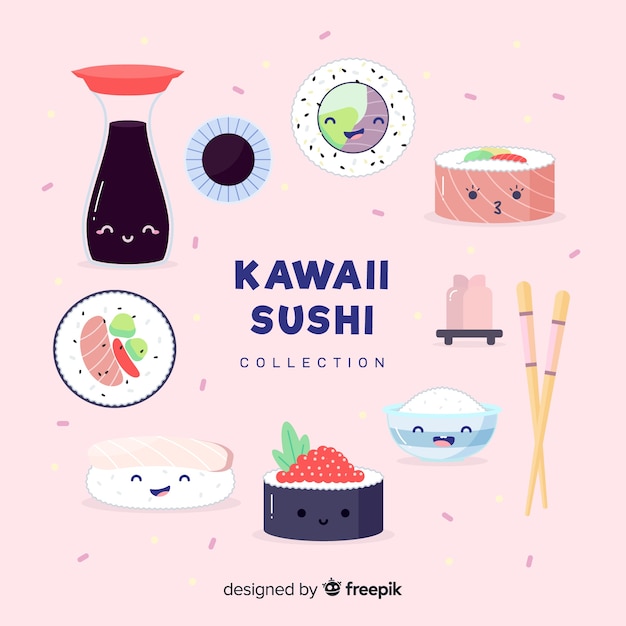 Kostenloser Vektor kawaii sushi collectio