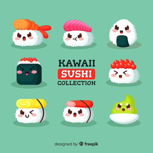 Kostenloser Vektor kawaii sushi collectio