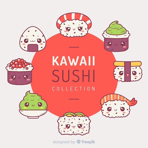 Kostenloser Vektor kawaii sushi collectio