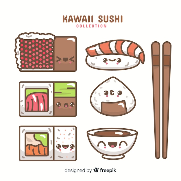 Kostenloser Vektor kawaii sushi-sammlung