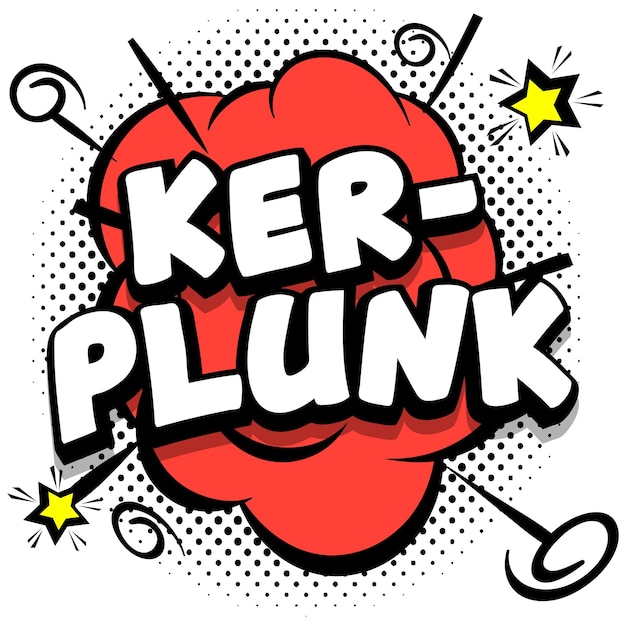 Kerplunk comic helle vorlage mit sprechblasen auf bunten rahmen