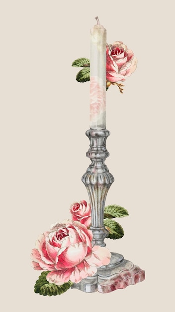 Kerzenvektor verziert mit Blumenillustration, remixed aus dem Kunstwerk von Horace Reina