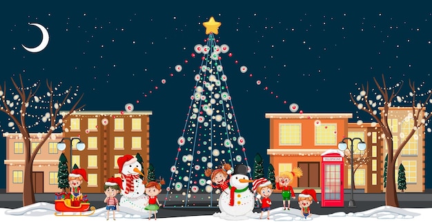 Kinder feiern weihnachten in der stadt bei nachtszene
