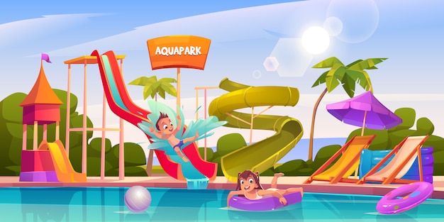 Kinder im Aquapark, Vergnügungsaquapark Attraktionen