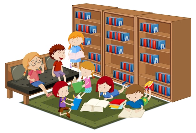 Kinder lesen buchung in der bibliothek isoliert