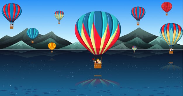 Kinder Reiten Im Heissluftballon Kostenlose Vektor