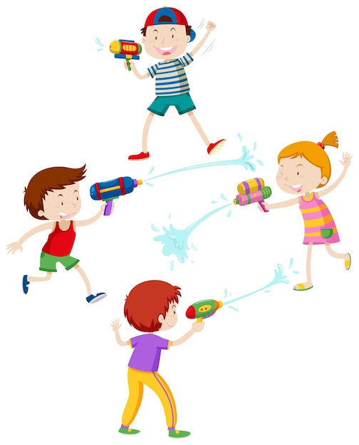 Kinder spielen mit Wasserpistole