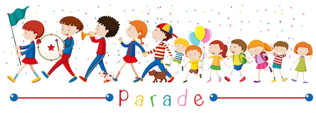 Kostenloser Vektor kinder und die band in der parade illustration