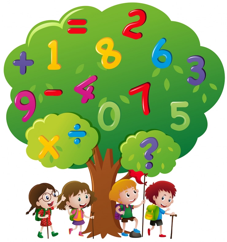 Kostenlose Vektor kinder und zahlen auf dem baum