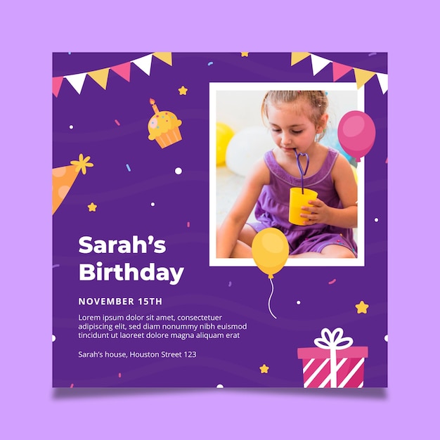 Kindergeburtstag quadratische Flyer Vorlage