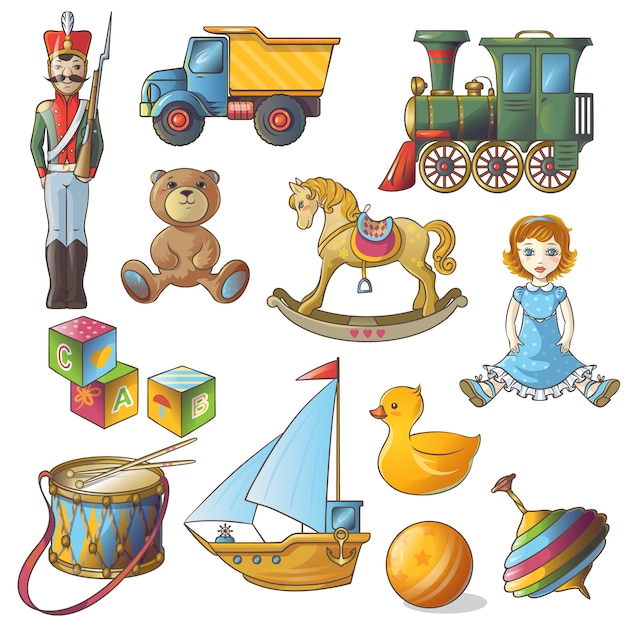 Kostenloser Vektor kinderspielzeug icon set