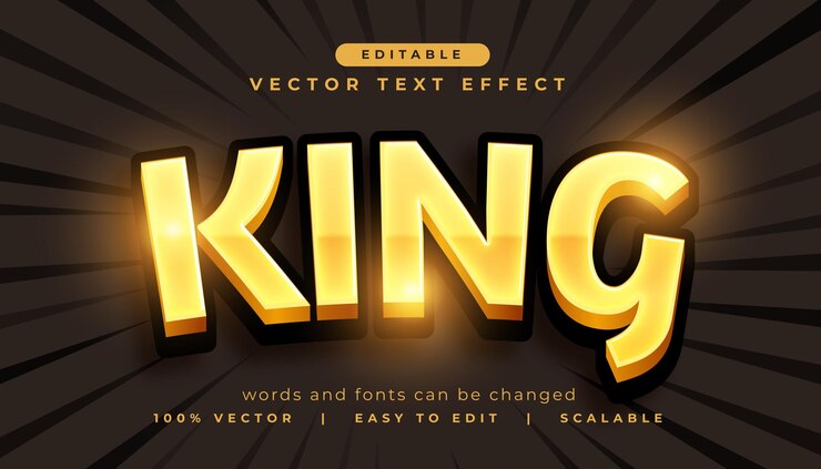 Kostenlose Vektor king-bearbeitbare texteffekt in goldener farbe