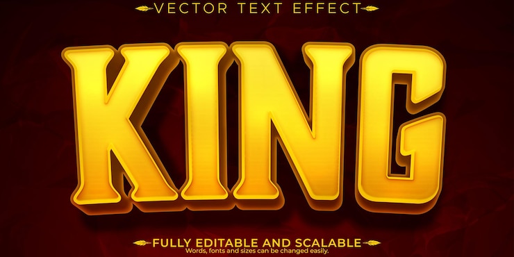 Kostenlose Vektor king-text-effekt bearbeitbarer royal- und gold-font-stil