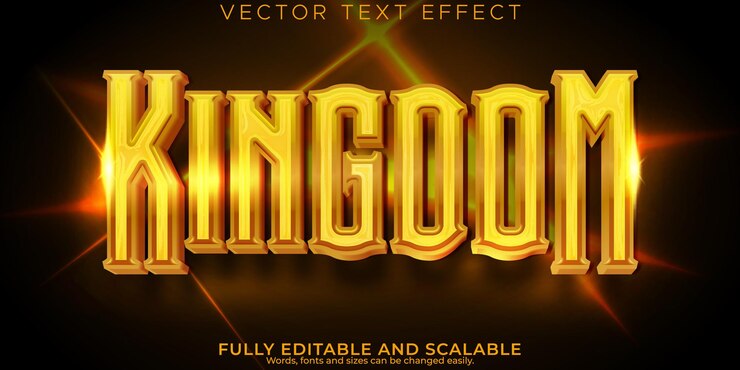 Kostenlose Vektor kingdom gold texteffekt editierbarer textstil für könig und prinz