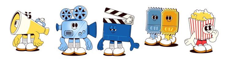 Kostenlose Vektor kino-maskottchen-set