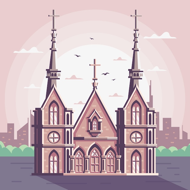 Kirchengebäudeillustration des flachen Designs