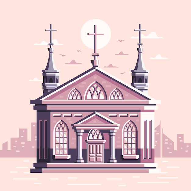 Kostenloser Vektor kirchengebäudeillustration des flachen designs