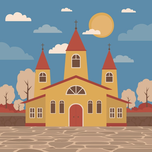 Kostenloser Vektor kirchengebäudeillustration des flachen designs