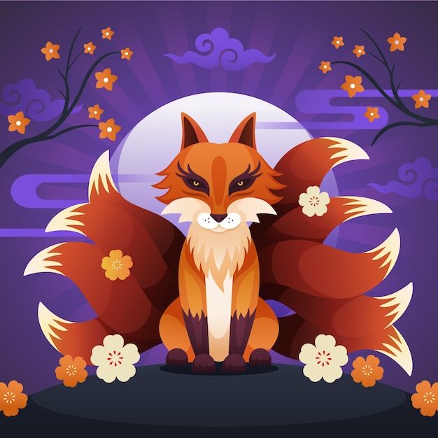 Kitsune-Illustration mit Farbverlauf