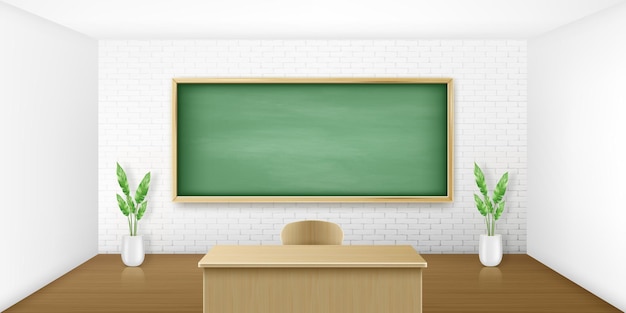 Klassenzimmer mit grüner Tafel auf weiß