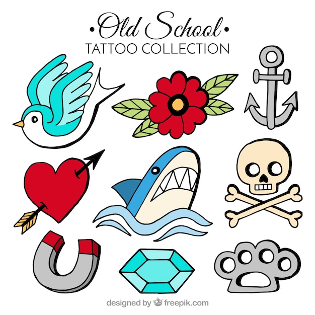 Klassische bunte alte schule tattoo collectio